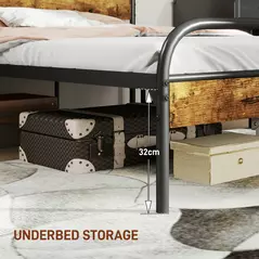 HOMCOM Industrial-Style Double Bed Frame - Black/Brown - 6