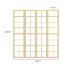 HOMCOM 4 Panel Folding Room Divider, Freestanding Room Separator, Indoor Privacy Screen for Living Room, Bedroom, 160 x 170cm - 3