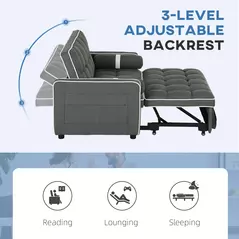 HOMCOM Two-Seater Linen-Look Sofa Bed - Charcoal Grey - 5