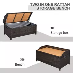 Outsunny 130 L Rattan Garden Storage Box, with Seat - Mixed Brown - 5
