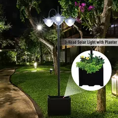 Outsunny 189cm 3-head Solar Lamp Post, Street Light with Planter, Automatic-on, 6 Hour Max Outdoor Ready LED Lighting, Black - 7