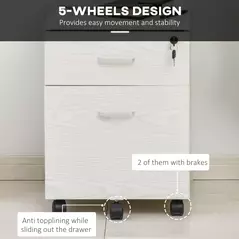 Vinsetto 2-Drawer Locking Office Filing Cabinet w/ 5 Wheels Rolling Storage Hanging A4 Cupboard Home Organisation White Wood Grain - 7