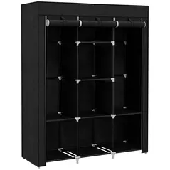 HOMCOM Fabric Wardrobe, with Rails and Shelves - Black - 1