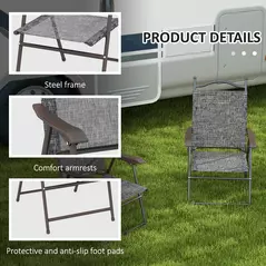 Outsunny Set of Two Folding Garden Chairs, with Fabric Mesh Seats - Grey - 6