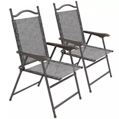 Outsunny Set of Two Folding Garden Chairs, with Fabric Mesh Seats - Grey - 1