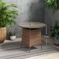 Outsunny Wicker Garden Rattan Table, Patio Furniture Outdoor Coffee Table with Umbrella Hole and Tempered Glass Top, Brown - 3