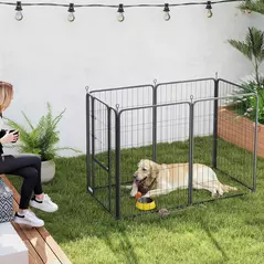 PawHut Six-Panel Dog Playpen with Door, for Large Dogs, Indoors, Outdoors, 100cm Tall, Black - 8