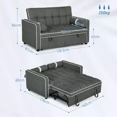 HOMCOM Two-Seater Linen-Look Sofa Bed - Charcoal Grey - 3