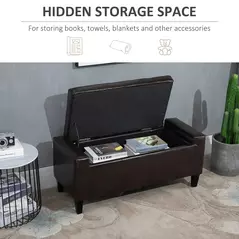 HOMCOM PU Leather Storage Ottoman Bench Storage Chest Tufted Ottoman Cube w/ Flipping Top 92L x 40W x 40H cm Brown - 4