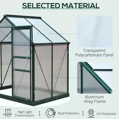 Outsunny 6 x 4ft Polycarbonate Greenhouse, Large Walk-In Green House with Slide Door and Window, Garden Plants Grow House with Aluminium Frame and Foundation, Dark Green - 5