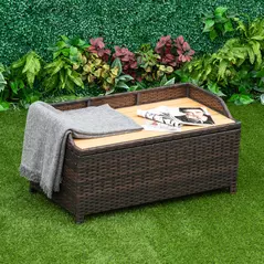 Outsunny 130 L Rattan Garden Storage Box, with Seat - Mixed Brown - 2