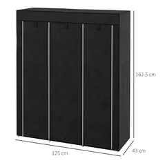 HOMCOM Fabric Wardrobe, with Rails and Shelves - Black - 3