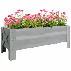 Outsunny 58L Garden Raised Bed Planter Grow Containers for Outdoor Patio Plant Flower Vegetable Pot Fir Wood, 100 x 36.5 x 36 cm, Grey - 1