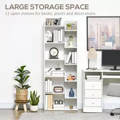 HOMCOM Modern Book Shelf with 11 Open Shelves, 6-Tier Bookcase, Freestanding Shelving Unit for Home Office and Study, White - 5