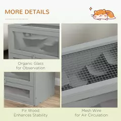 PawHut Wooden Hamster Cage Mouse Mice Rodent Small Animals Hutch Exercise Play House 60 x 35 x 42cm, Grey - 6