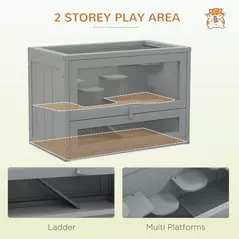PawHut Wooden Hamster Cage Mouse Mice Rodent Small Animals Hutch Exercise Play House 60 x 35 x 42cm, Grey - 4
