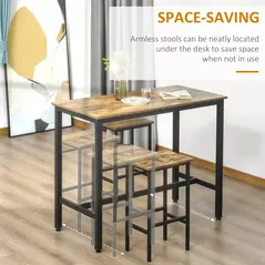 HOMCOM Industrial Bar Stools, Set of 2 Kitchen Breakfast Bar Chairs with Footrest, Counter Height Island Stools for Dining Area, Home Pub, Rustic Brown - 4