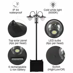 Outsunny 189cm 3-head Solar Lamp Post, Street Light with Planter, Automatic-on, 6 Hour Max Outdoor Ready LED Lighting, Black - 6