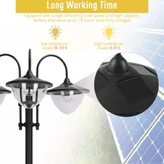 Outsunny 189cm 3-head Solar Lamp Post, Street Light with Planter, Automatic-on, 6 Hour Max Outdoor Ready LED Lighting, Black - 4