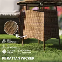 Outsunny Wicker Garden Rattan Table, Patio Furniture Outdoor Coffee Table with Umbrella Hole and Tempered Glass Top, Brown - 4