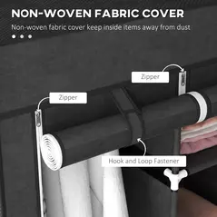 HOMCOM Fabric Wardrobe, with Rails and Shelves - Black - 5