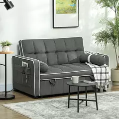 HOMCOM Two-Seater Linen-Look Sofa Bed - Charcoal Grey - 2