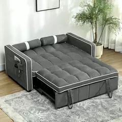 HOMCOM Two-Seater Linen-Look Sofa Bed - Charcoal Grey - 8