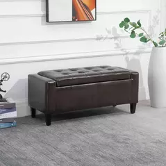 HOMCOM PU Leather Storage Ottoman Bench Storage Chest Tufted Ottoman Cube w/ Flipping Top 92L x 40W x 40H cm Brown - 2