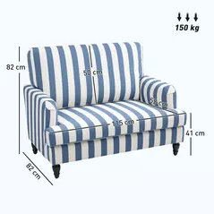 HOMCOM Modern Cuddle Chair, Velvet Single Sofa Armchair with Stripe, Turned Legs and Wide Seat, Upholstered Snuggle Chair for Living Room, Bedroom, Blue and White - 3
