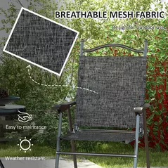 Outsunny Set of Two Folding Garden Chairs, with Fabric Mesh Seats - Grey - 5