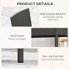 Outsunny Set of Four Armless Rattan Garden Chairs - Dark Grey - 6