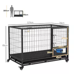 PawHut Heavy Duty Dog Crate on Wheels w/ Bowl Holder, Removable Tray, Openable Top, Detachable Door, for L, XL Dogs - 3