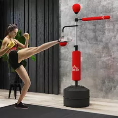 HOMCOM 4-in-1 Boxing Punching Bag, Freestanding with 2 Speed Bals, 360° Reflex Bar, 160-230cm Adjustable Height, Red - 2