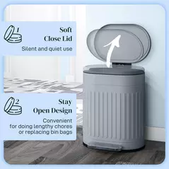 HOMCOM 20L Metal Kitchen Bin, with Soft-Close Lid - Grey - 5