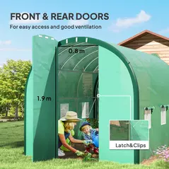 Outsunny 3 x 2 m Polytunnel Greenhouse, with Windows and Doors - Green - 6