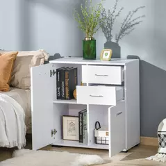 HOMCOM Sideboard, Modern Storage Cabinet with 2 Drawers, 2 Doors and Adjustable Shelf, Kitchen Cabinet for Living Room, Dining Room, High Gloss White - 4