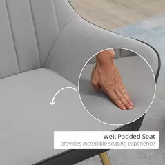 HOMCOM Velvet Armchairs, Upholstered Accent Chairs with Golden Steel Legs, Modern Vanity Chairs for Living Room and Bedroom, Set of 2, Light Grey - 5