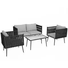 Outsunny 4-Piece Garden Furniture Set with Cushions - Light Grey - 1