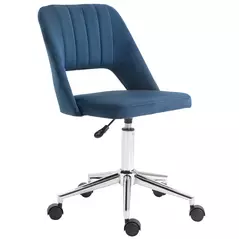 Vinsetto Armless Velvet-Feel Office Chair - Dark Blue - 1