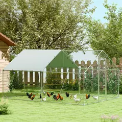 PawHut Walk-in Chicken Run w/ Cover, Feeding Door, Hanging Feeder, Perch, for 12-18 Poultry - 2