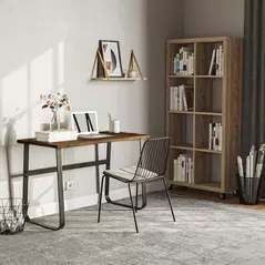 HOMCOM Computer Table, Writing Desk with Steel Frame and Wood Top, Industrial Home Study Table, 115 x 58 x 74.5cm, Rustic Brown and Black - 5