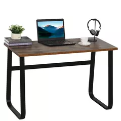 HOMCOM Computer Table, Writing Desk with Steel Frame and Wood Top, Industrial Home Study Table, 115 x 58 x 74.5cm, Rustic Brown and Black - 1