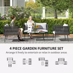 Outsunny 4-Piece Garden Furniture Set with Cushions - Light Grey - 4