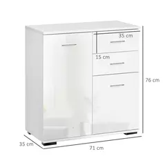 HOMCOM Sideboard, Modern Storage Cabinet with 2 Drawers, 2 Doors and Adjustable Shelf, Kitchen Cabinet for Living Room, Dining Room, High Gloss White - 3