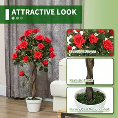 Outsunny Set of 2 Artificial Plants White Rose Floral in Pot, Fake Plants for Home Indoor Decor, 90cm, Red - 5