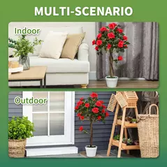 Outsunny Set of 2 Artificial Plants White Rose Floral in Pot, Fake Plants for Home Indoor Decor, 90cm, Red - 4