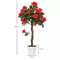 Outsunny Set of 2 Artificial Plants White Rose Floral in Pot, Fake Plants for Home Indoor Decor, 90cm, Red - 3
