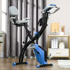 HOMCOM 2-in-1 Folding Exercise Bike with 8-Level Magnetic Resistance, Arm Resistance Band, Pulse Sensor, Blue - 2