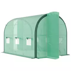 Outsunny 3 x 2 m Polytunnel Greenhouse, with Windows and Doors - Green - 1