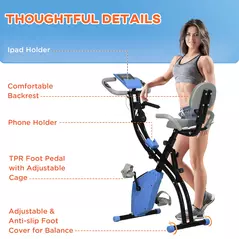 HOMCOM 2-in-1 Folding Exercise Bike with 8-Level Magnetic Resistance, Arm Resistance Band, Pulse Sensor, Blue - 9